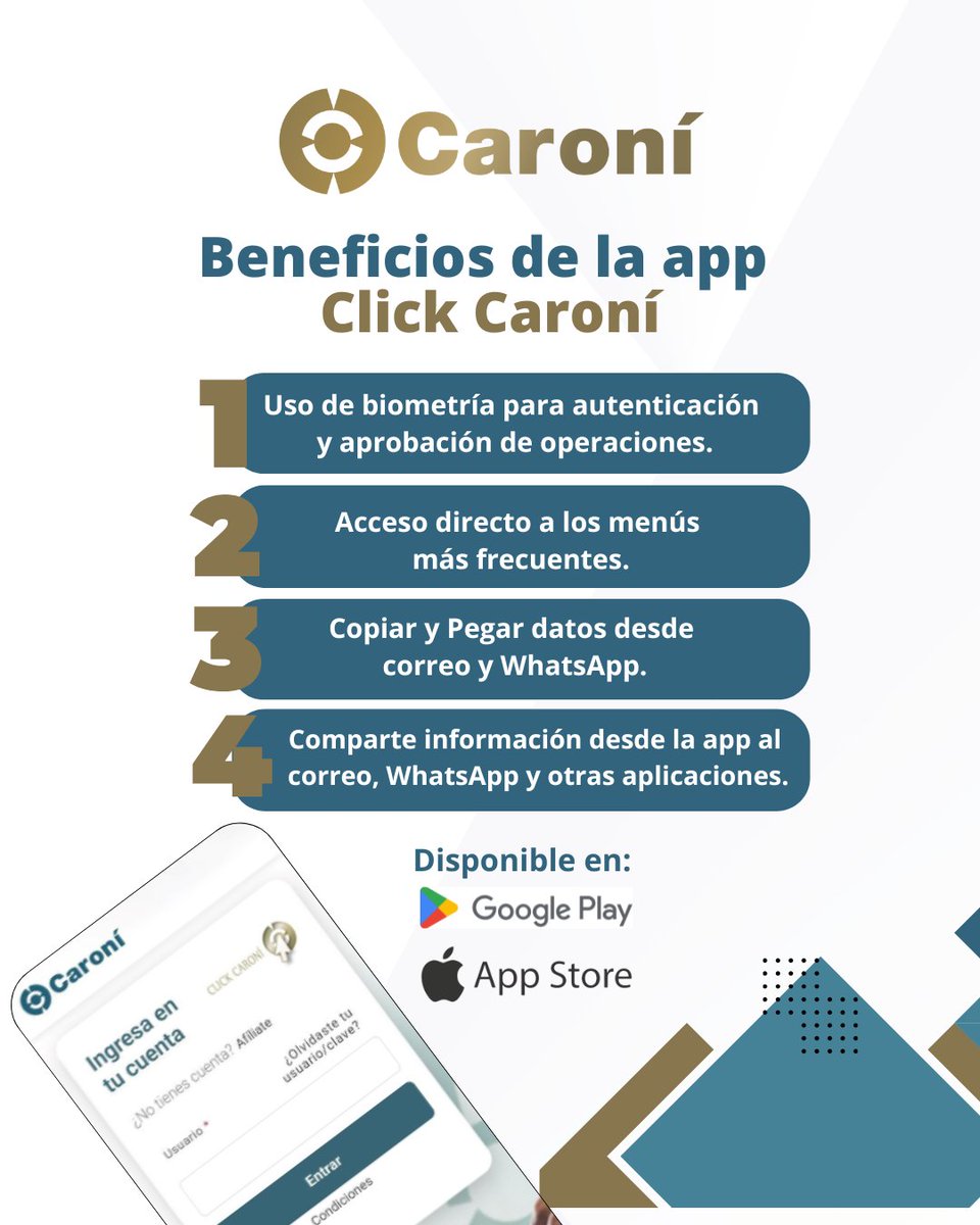 bancaynegocios's tweet image. ¡Ahora #ClickCaroní en #PlayStore y #AppleStore !
Tenemos nueva imagen y funciones en Click Caroní! Cuenta con autenticación biométrica.

Una nueva versión que estamos seguros que te encantará y te brindará mayores beneficios para realizar tus transacciones en @Bcocaroni_ve.