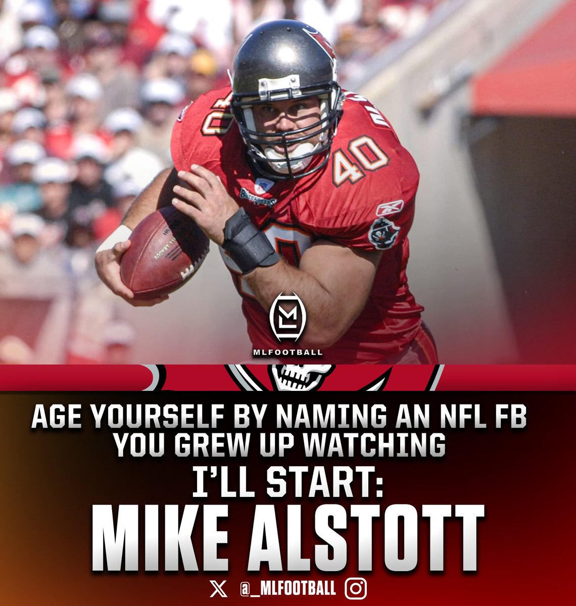 MLFootball's tweet image. Age yourself by naming an #NFL fullback you grew up watching.

I'll start: Mike Alstott
