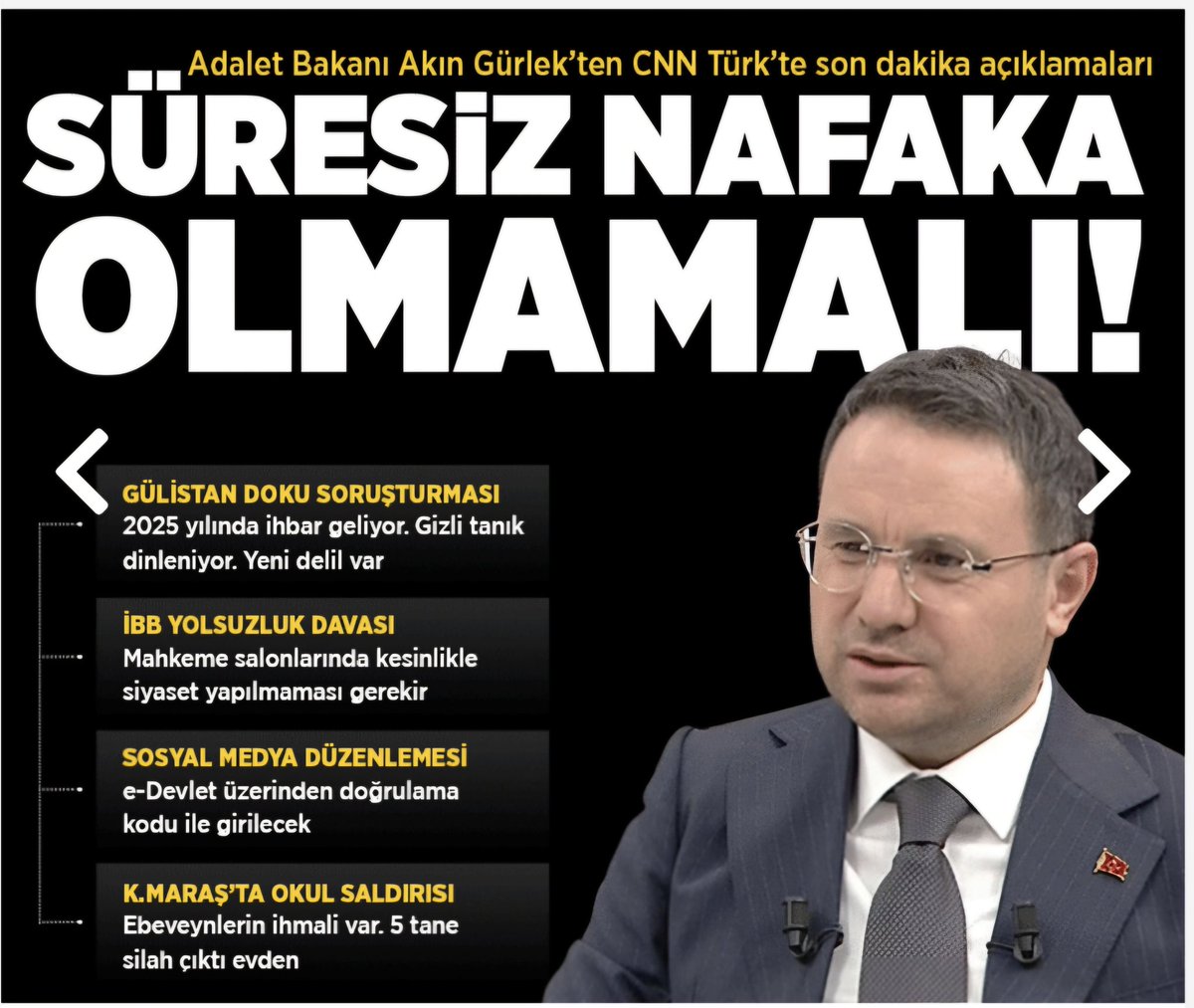 Avkarsiyaka1912's tweet photo. Adalet bakanımız Akin Gürlek aciklamalarda bulunmuş milliyete.. süresiz nafaka zulümdür https://t.co/U98IyczYgR