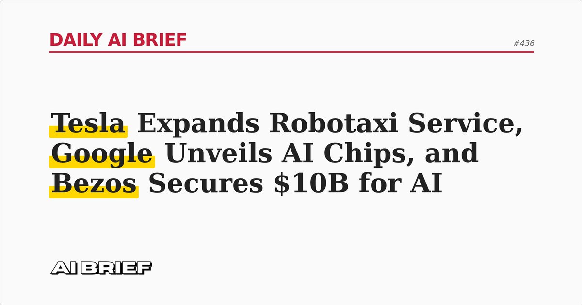 DailyAIBriefCom's tweet image. Today's AI News 👇

Read more: dailyaibrief.com/newsletters/da…

Featuring: @Tesla @AnthropicAI @awscloud @google @amazonnews @Broadcom @NVIDIA 

#ainews #ai #artificialintelligence #ainewsletter