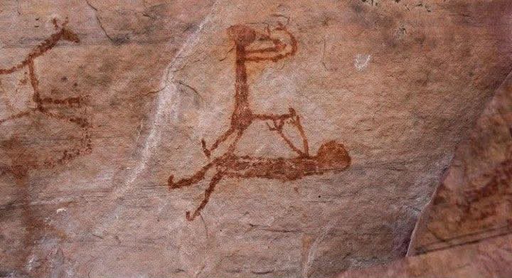 Cave painting, on red ochre, depicting a sex scene - Dated back about 10,000 years - 

These cave records, painted or engraved on rocky walls, are graphic forms of communication used by prehistoric groups that inhabited the region of the Serra da Capivara National Park, the