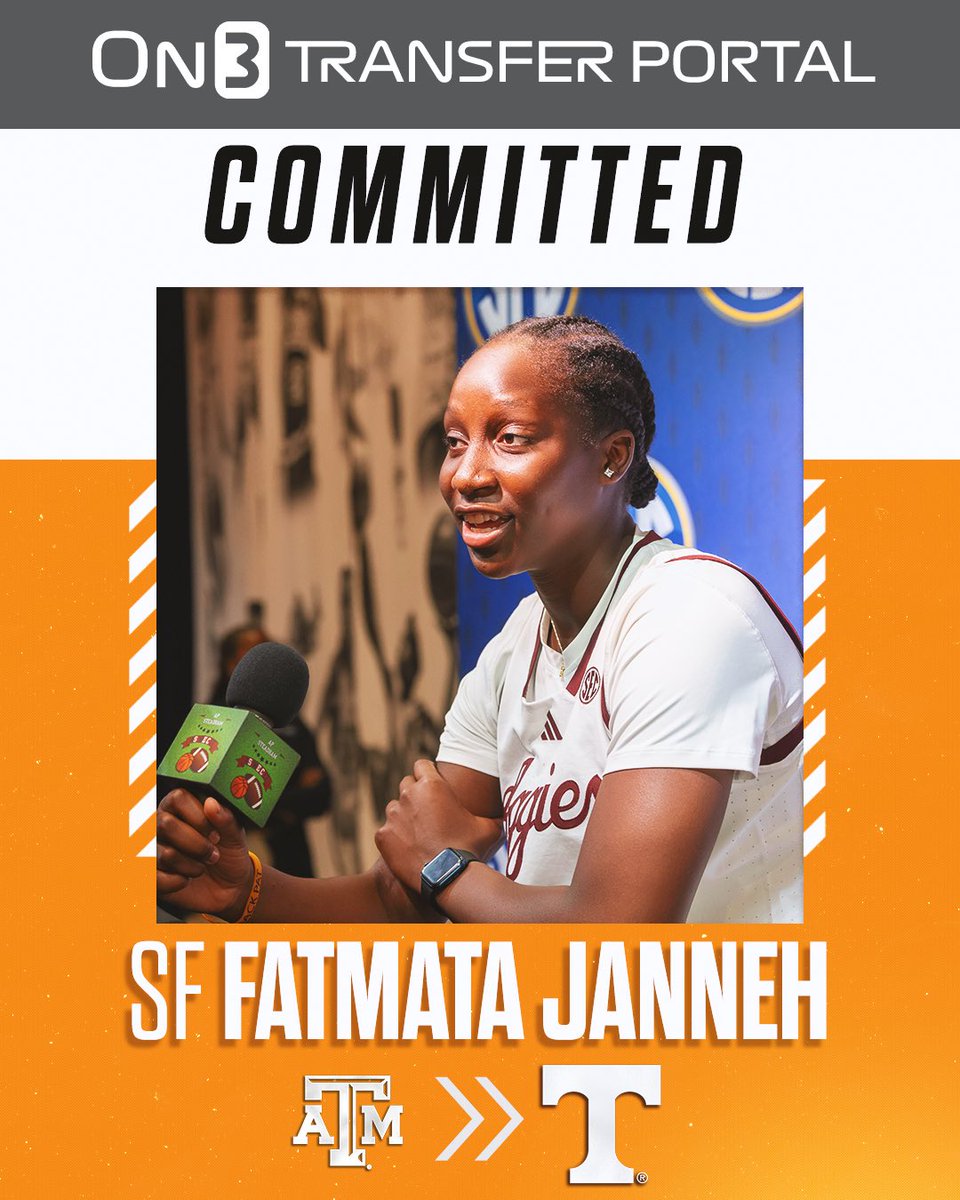 TaliaGoodmanWBB's tweet image. NEWS: Texas A&amp;amp;M transfer Fatmata Janneh has committed to Tennessee. 

The 6-2 junior averaged 11.4 ppg, 9.7 rpg and 1.4 spg. 

TRACKER: on3.com/her/news/on3-2…