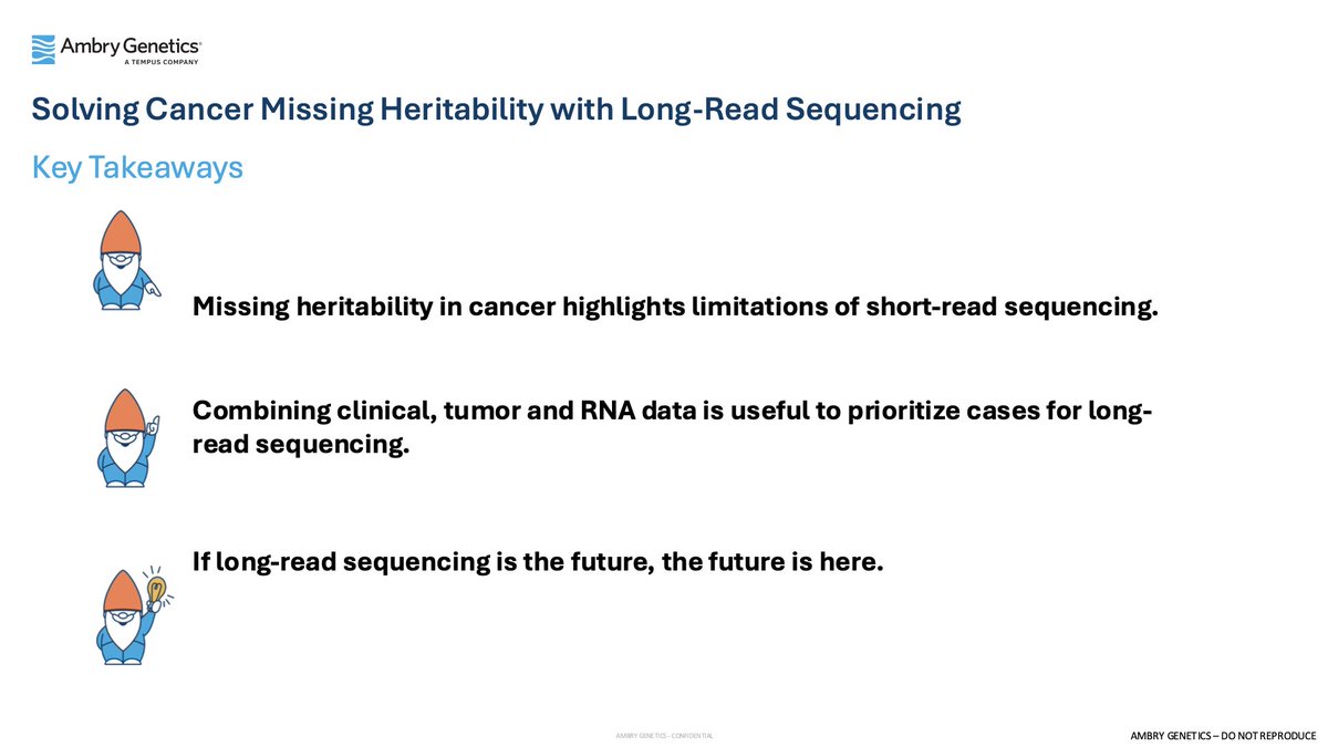 PacBio's tweet photo. Moving on to key takeaways. The future of cancer research is here.
Research from Ambry Genetics shows that combining clinical, tumor, and RNA data and then applying HiFi LRS is revealing the hidden variants that short reads simply cannot see.
#AACR26 #PacBio #HiFisequencing https://t.co/aFM6frgnHb