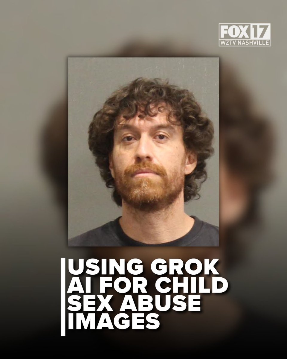 FOXNashville's tweet image. A Tennessee man was charged with using Grok AI to generate child sex abuse images bit.ly/4tnZgWN