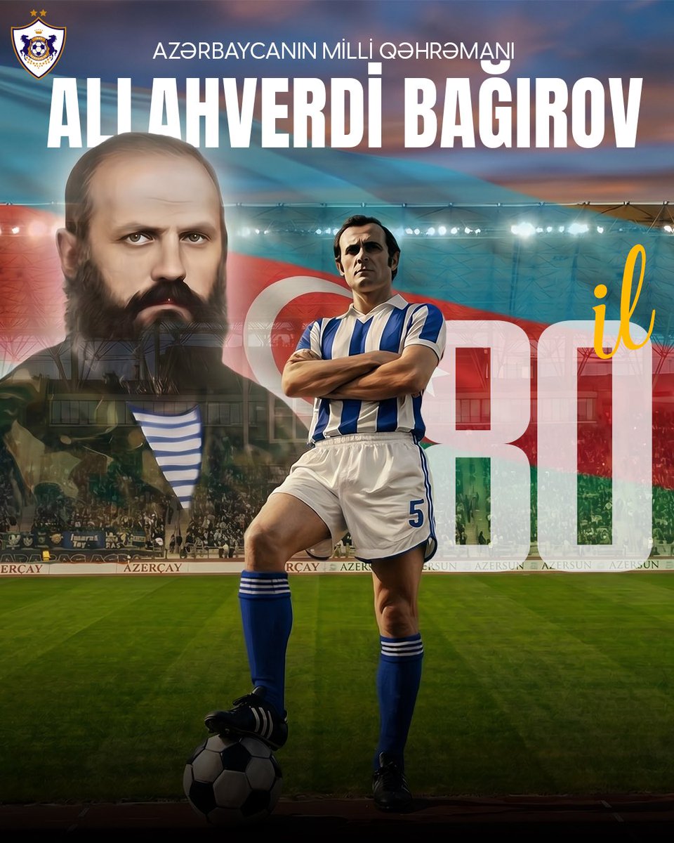 FKQarabagh's tweet photo. Bu gün Milli Qəhrəman, komandamızın futbolçusu və baş məşqçisi olmuş Allahverdi Bağırovun doğum günüdür. Allahverdi Bağırov I Qarabağ müharibəsi zamanı 1992-ci il iyunun 12-də şəhid olmuşdur.

Allah rəhmət eləsin! Şəhidlər ölməz, Vətən bölünməz! ✊🏼

#QarabağFK https://t.co/WgmvZ8SUHd