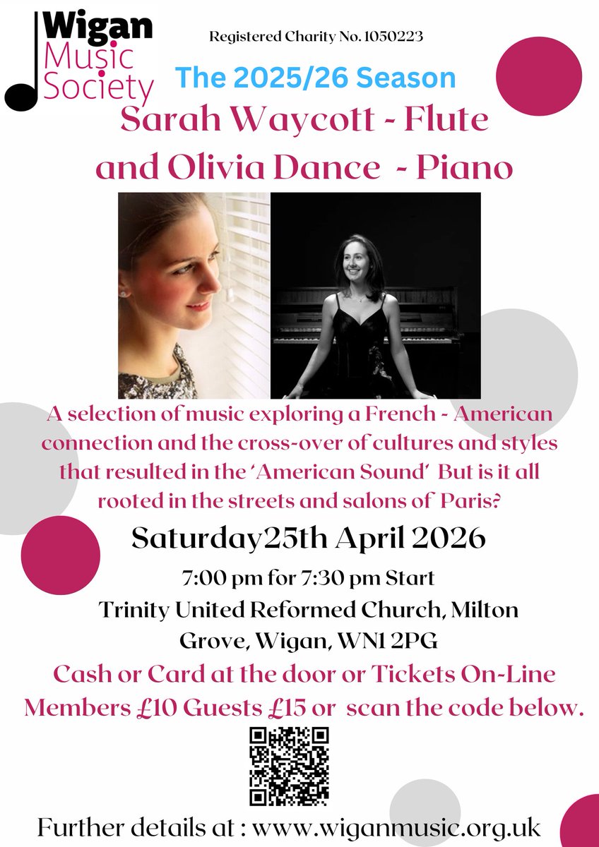 WiganMusic's tweet photo. THIS SATURDAY FOLKS!! 
Our next event! A mesmerizing flute and piano recital featuring https://t.co/3dj63OHdMd and Olivia Dance performing French and American masterpieces.
https://t.co/F5D3rh0AtW

#wigan #classicalmusic #flute #piano #livemusic #northwest #thearts https://t.co/VLg5evoFZg