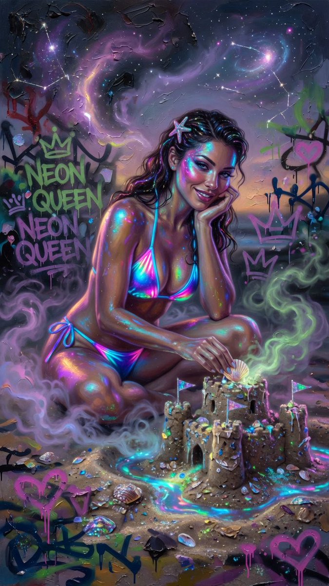 Z6Studios's tweet image. Beach Graffiti: Neon Queen #Beach art .#street art.