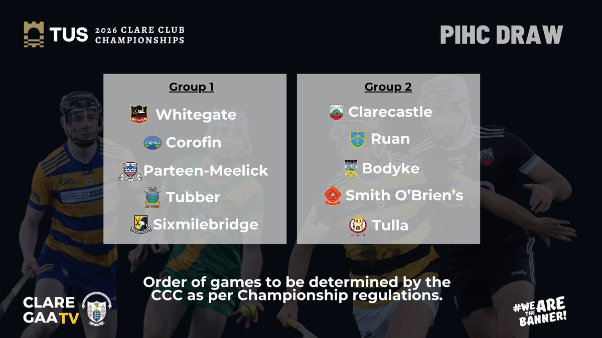 Tonight’s <a href="/TUS_ie/">Technological University of the Shannon</a> 2026 Premier Intermediate Hurling Championship Draw -