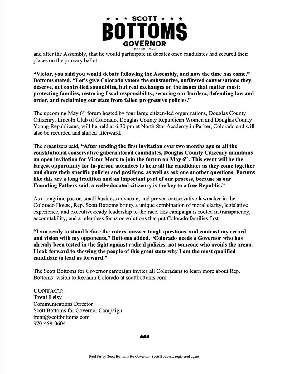 Scott Bottoms for Colorado tweet media