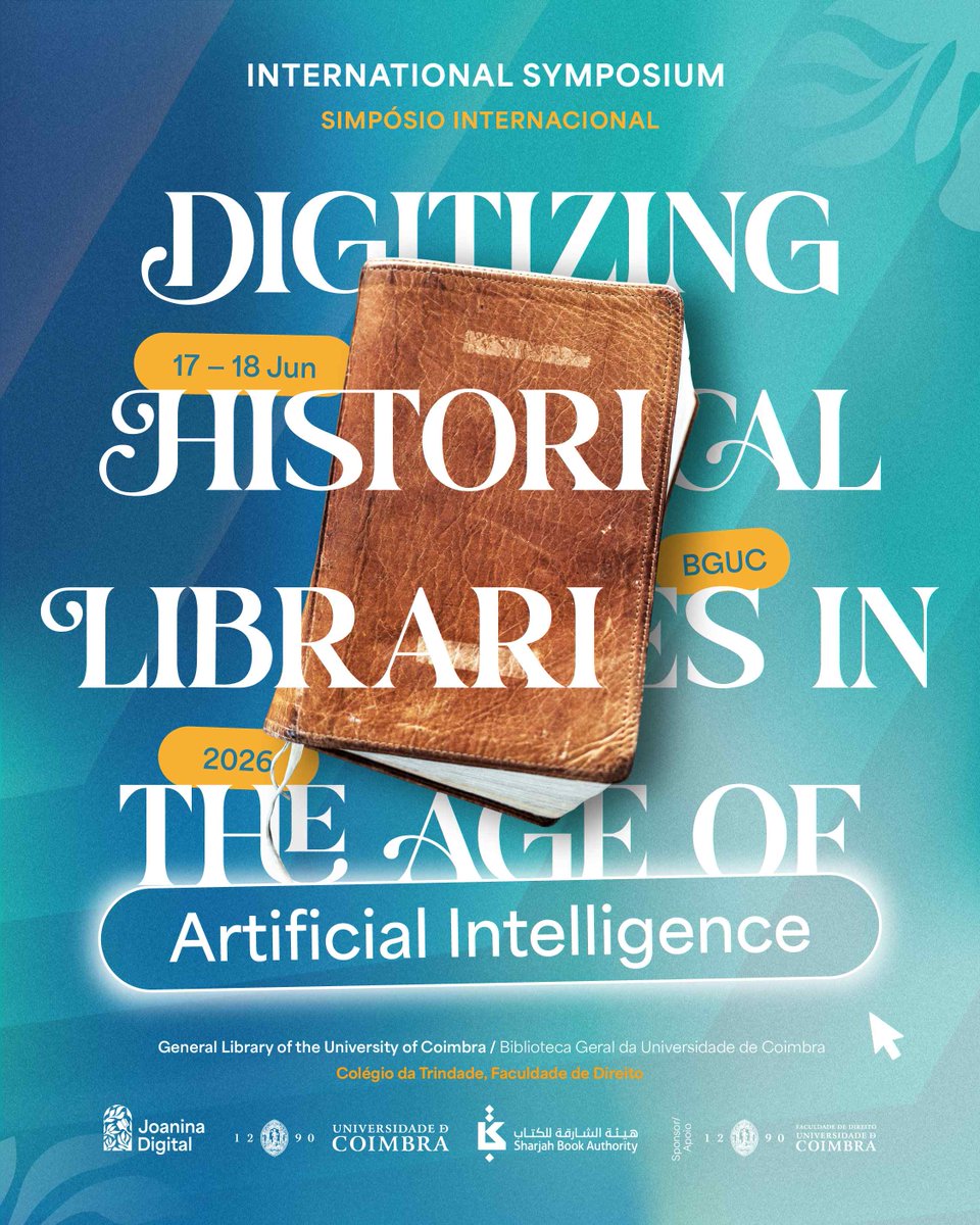 Simpósio internacional "Digitalização de Bibliotecas Históricas na Era da Inteligência Artificial" | Coimbra, 17-18 junho 2026. Inscrições abertas:
plataforma9.com/congressos/sim…