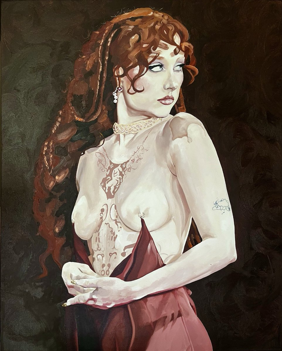 Mtheloveofart's tweet image. happy Lesbian Visibility Week!! 🩷🧡🤍

“chappell,” 2x3 ft, oil on canvas 

the original and prints are available, so HMU if you’re interested in this #ChappellRoan painting! and like, comment, share, etc. to support a lesbian artist this week!