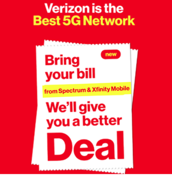 Verizon's "Bring Your Bill" effort is nothing new, tons of ads &amp; store signage since fall. What's new is that as of 4/1, it's been extended to Spectrum Mobile &amp; Xfinity Mobile, per new Wave7 Research postpaid report. No ads for this, just a closing tool for Verizon store reps.