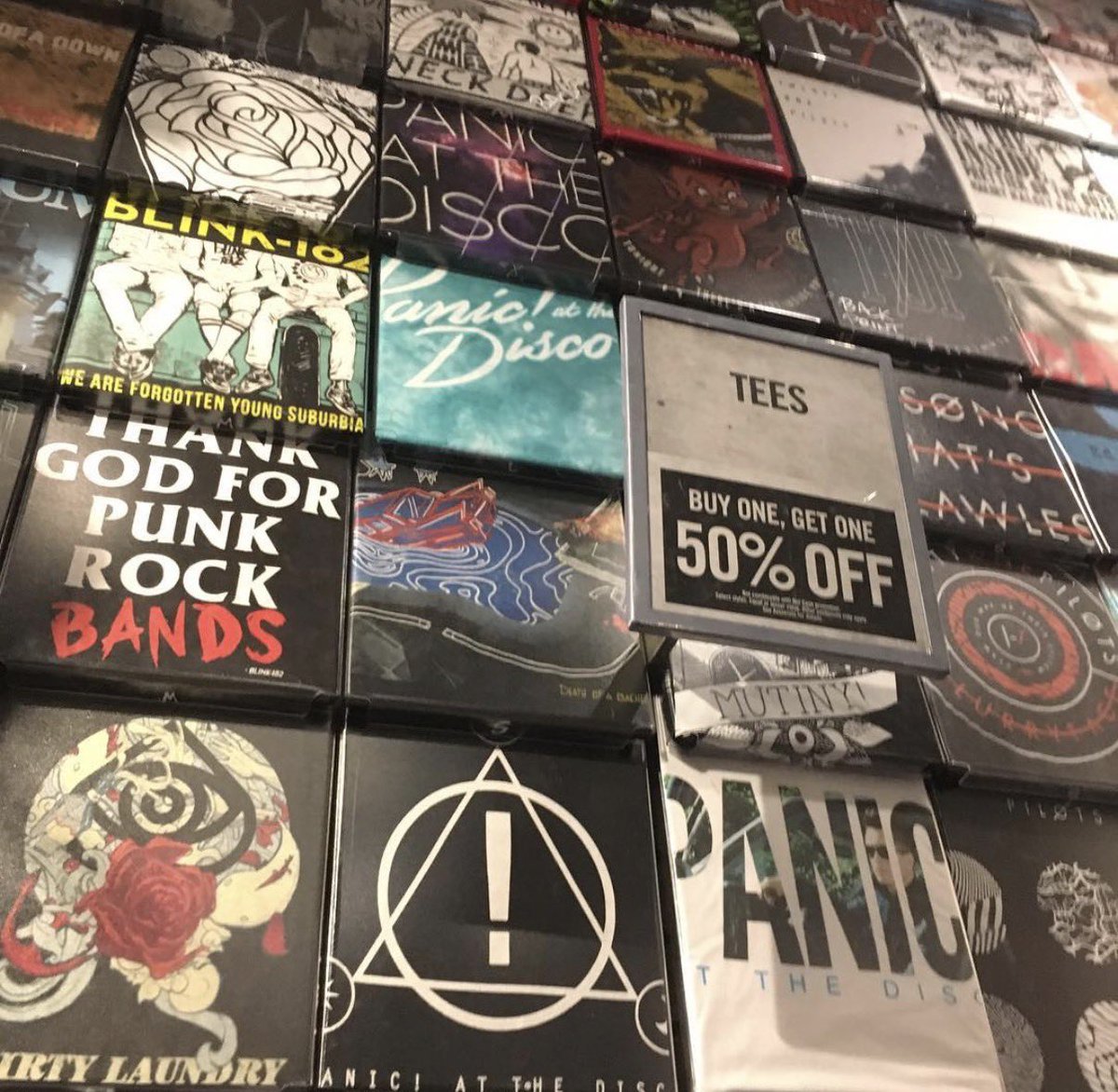 reinventlover's tweet image. found a picture i took of hot topic shirts in 2017 😭😭