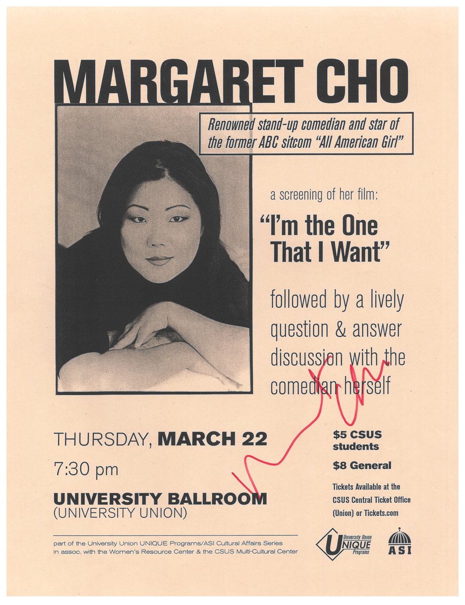 SacStateUNiQUE's tweet image. From the scrapbook. In the early 2000s, the UNiQUE volunteers kept a scrapbook of some memorable events here at Sac State

Margaret Cho

@margaret_cho

#sacstate #studentlife #campuslife