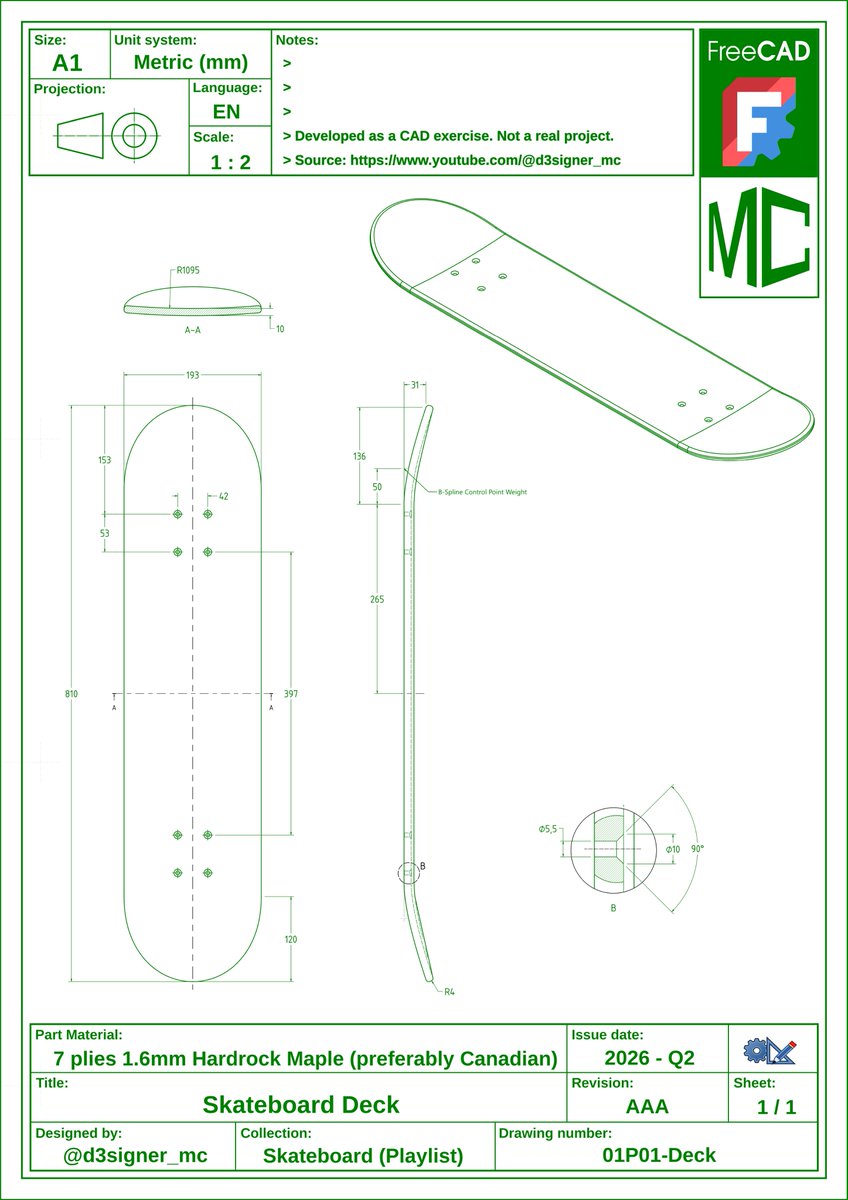 d3signer_mc's tweet image. Skateboard Deck [YouTube Playlist]

Modeled and detailed in FreeCAD.

#FreeCAD #TechnicalDrawing #3DModeling #Drawing #Practice #MadeWithFreeCAD #FromFreeCADtotheRealWorld #3DModel #3DPrint #OpenSource #3D #CAD #Fusion360 #Solidworks #Blender