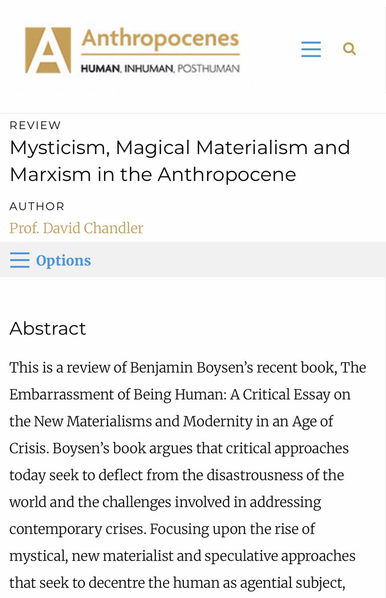 DavidCh27992090's tweet image. I have a review piece on materialisms old and new, open access in #Anthropocenes journal @UniWestPress - Mysticism, Magical #Materialism and #Marxism in the #Anthropocene
anthropocenes.net/article/id/223…