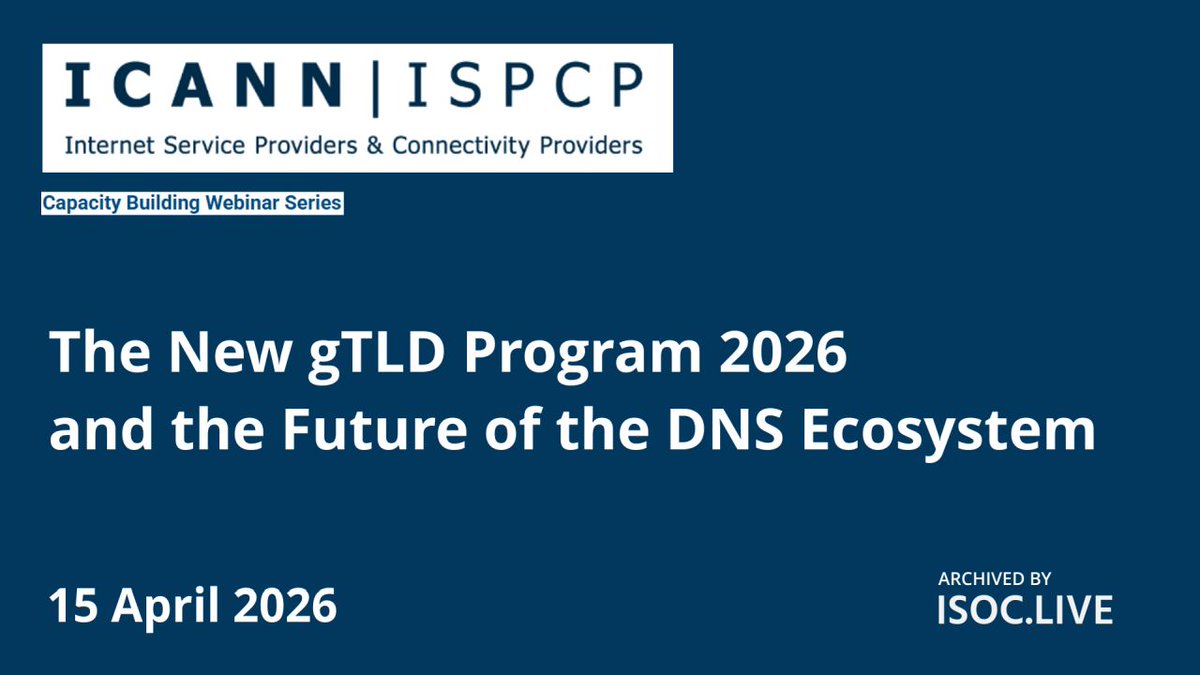ISOC_Live's tweet image. RECAP/RECORDING - The New gTLD Program 2026 and the Future of the DNS Ecosystem isoclive.substack.com/p/ispcp-newgtld 
 
#ICANN #newgTLD #DNS #NameCollision #NCAP #Web3 @ICANN @eco_EN @IdentityDig @PIRegistry