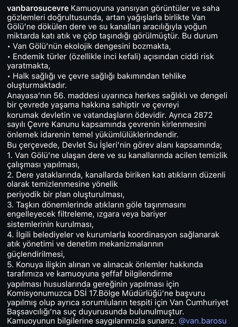 Van Barosu Çevre ve Ekoloji Komisyonu tweet media