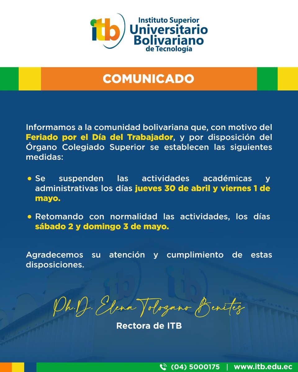 ITB Instituto Superior Universitario Bolivariano tweet media
