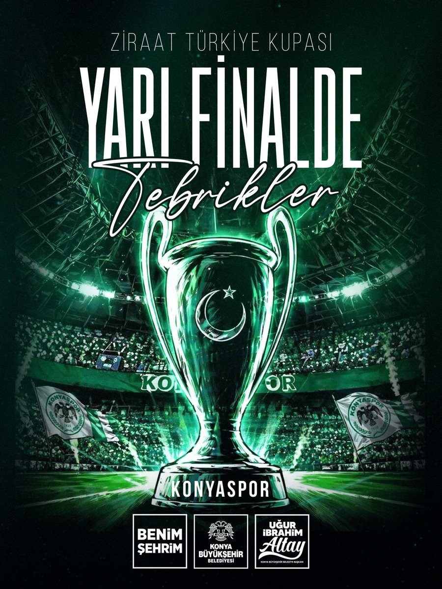 u_ibrahim_altay's tweet photo. Anadolu Kartalı Konyaspor’umuz yarı finalde. 👏🏻👏🏻👏🏻

Ortaya koyduğu mücadele ile hepimize büyük bir sevinç yaşatan takımımızı yürekten kutluyorum. 

Yolun sonu kupa olsun. 🏆 💚🤍

#KONvFB https://t.co/UGFgA1FLLK