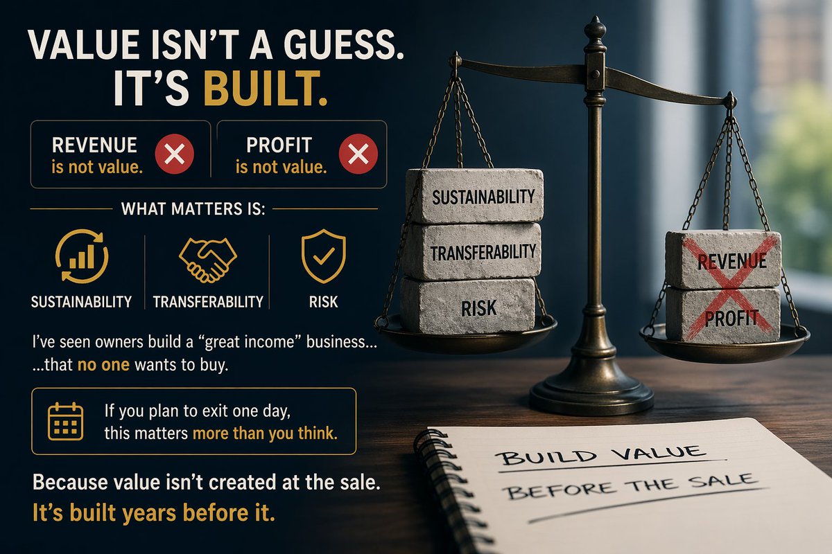EMofrad's tweet photo. Most business owners think their business is worth more than it is. Not because they’re wrong… …but because no one has ever shown them how value is actually measured. https://t.co/ubR50oOCTP