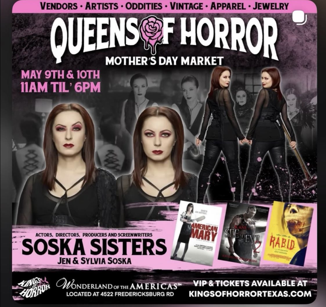 twisted_twins's tweet photo. Hey San Antonio Texas!!! Jen &amp; I are so stoked to be coming to see you for the Kings of Horror Queens of Horror event NEXT MONTH!!

Come for the HORROR, stay for the HUGS!!! 🤗 https://t.co/Pnc2UuFCWR