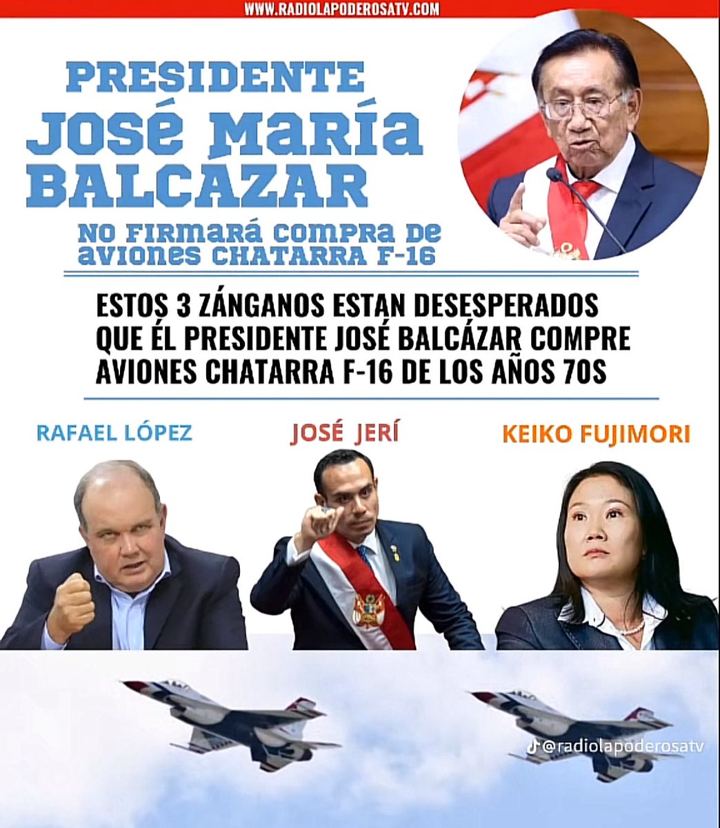 Estos 3 son los más desesperados para que Balcazar firme contrato de compra de aviones chatarra de EEUU. Miserables traidores a la patria, habiendo tantas necesidades en el país
#PeruEnDictadura