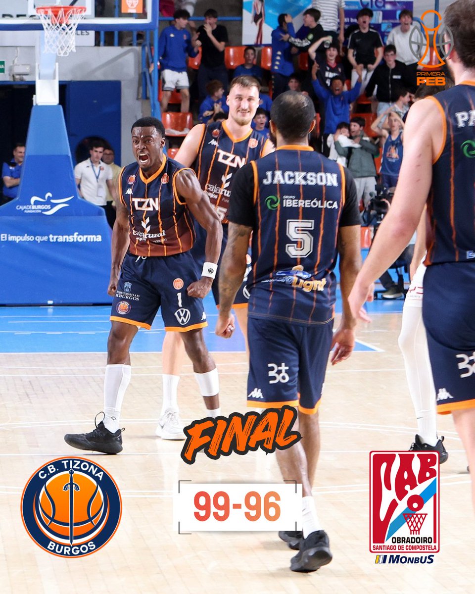 cb_tizona's tweet photo. PRIMERA FEB J.31| ¡FINAL DEL PARTIDO! QUE SÍ, AFICIÓN, QUE LA SÉPTIMA YA ESTÁ AQUÍ. GRACIAS POR EL APOYO HASTA EL FINAL.

⏰ Pr.1 / 0:00
Grupo Ureta Tizona 9⃣9⃣
Monbus Obradoiro 9⃣6⃣

#SomosTizona #EspírituTizona #HastaLaÚltimaBatalla #PrimeraFEB https://t.co/wodpFMQkSx