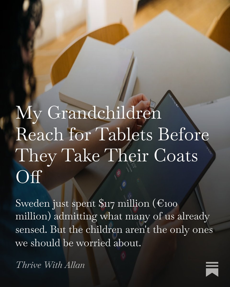 allanseabrook's tweet image. My grandchildren reach for their tablets before they take their coats off. Sweden just spent $117 million on the same problem. But are we asking the right question?

open.substack.com/pub/thrivewith…

#DigitalHealth #MentalHealth #Literacy #GenZ #ParentingJoy