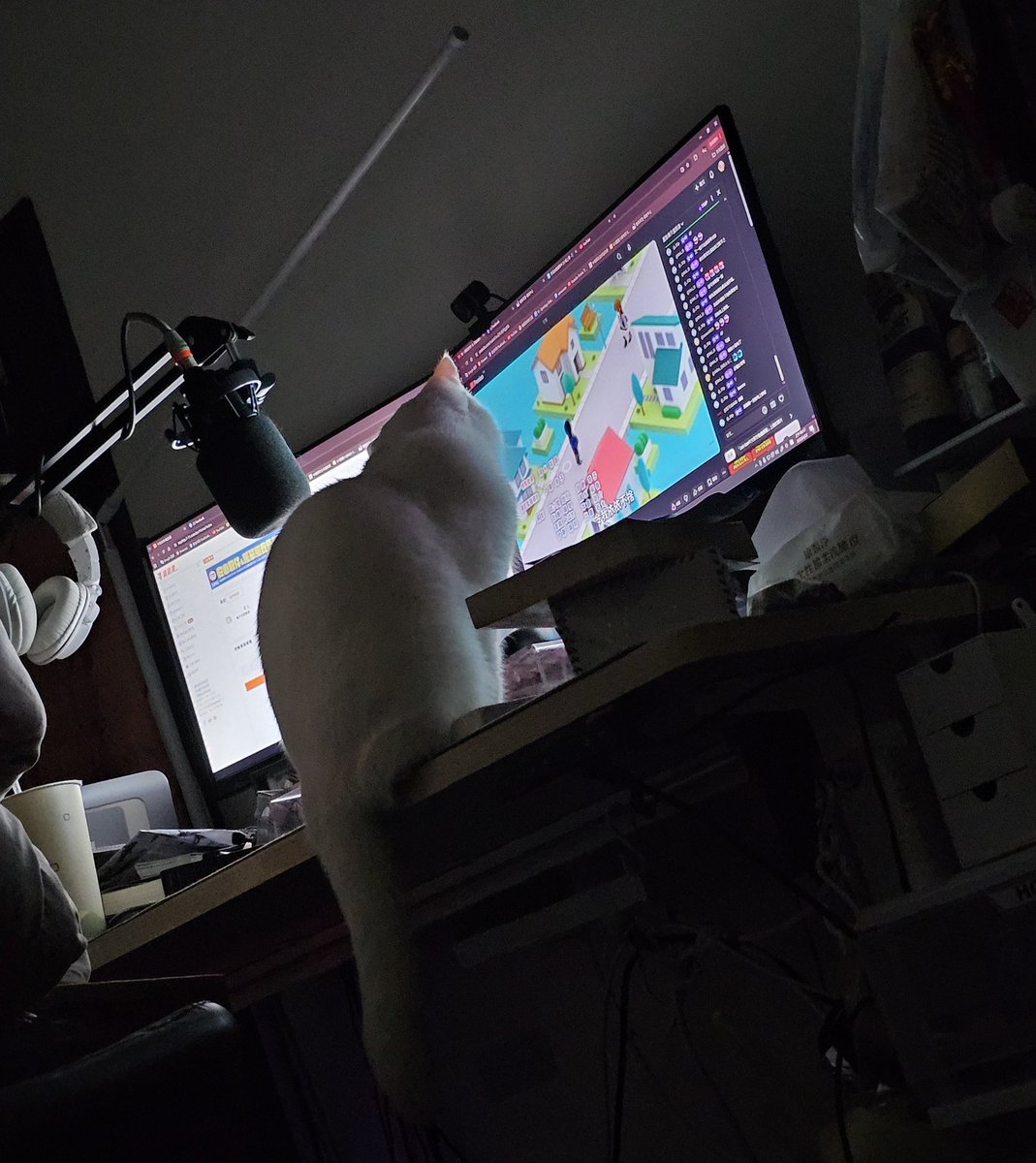 因為堀跟宮村難得馬拉松
所以就掛著
睡覺前關聲音 改用平板看
結果有隻小貓也開始看了