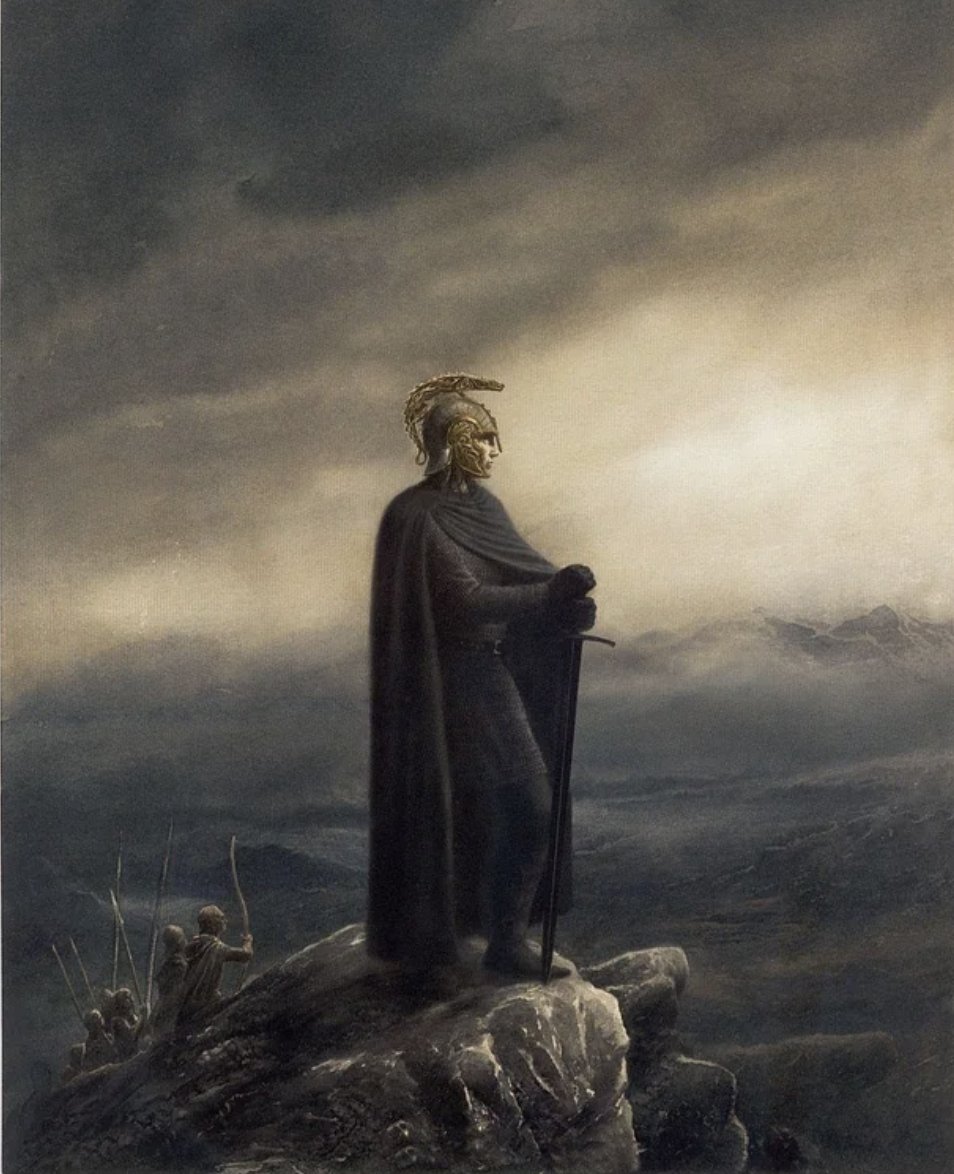 aure_entuluva1's tweet photo. The Battle of Unnumbered Tears took its name honestly. It was the worst day in the recorded history of Tolkien's Middle-earth. The free peoples had assembled the largest host they could field, men and elves together, and they were broken on the plain of Anfauglith. Friends were betrayed. Allies turned at the worst possible moment. The host of the West was scattered, encircled, and slaughtered. By nightfall, the field was a mound of corpses so high that it became its own hill, the Haudh-en-Ndengin, the Hill of the Slain. Out of all the men who marched that morning, one stood at the close. His name was Húrin.

He stood alone, with a single axe, and his brother dead at his feet. He was surrounded by trolls and orcs and the Balrog lieutenants of Morgoth, and they were not killing him because Morgoth wanted him taken alive. With every stroke of the axe he shouted two words. Aurë entuluva. Translation - Day shall come again. He shouted it until his arm could no longer lift the weapon. He shouted it as he was overwhelmed, bound, and dragged into chains that would hold him for decades while his line was cursed and his children destroyed. A millenia of doom was now inevitable.

Day shall come again.

The phrase has stayed with me longer than anything else I have read.

Most people who love Tolkien quote the better-known lines. The road goes ever on. Even the smallest person can change the course of the future. Éowyn at the Witch-king. They are great lines and they belong on stone. Aurë entuluva is something else. Other lines belong to heroes who know the cause is winnable. This one belongs to a man who knows he is doomed to a fate worse than death.

That is what makes it the most important sentence in the legendarium and, for me, in any literature.

There is a passage from Oswald Spengler that does the same work in plainer language. Spengler wrote, near the end of Man and Technics, that optimism is cowardice. We are born into our time and must courageously follow the path to the end as destiny demands. There is no other way. Our duty is to hold on to the lost post, without hope, without rescue, like the Roman soldier whose bones were found in front of a door in Pompeii, who died at his post during the eruption of Vesuvius because they forgot to relieve him. The honorable end is the one thing that cannot be taken from a man.

This is the part our age cannot understand and cannot forgive.

We have been raised on a different theology. We were taught that you act because you believe things will work out. We were taught that the right kind of person is the one who can summon optimism on command, who speaks fluently in the language of inevitable progress, who never lets the dark thought finish itself. Anyone who notices the trajectory and names it is told he is being negative, defeatist, dramatic. Hope, in our era, is a posture you are required to perform in order to be taken seriously.

Spengler saw through it a century ago. The man who needs to believe he will win in order to fight has already lost. He has made his courage conditional. The moment the odds turn, he sits down. He calls it realism. It is the oldest cowardice there is.

The man who stands without hope is the one who built everything you are sitting inside.

Look at the long arc of the West from the outside, the way a foreign historian a thousand years from now would. Civilization is a story of men who held positions anyone with sense would have abandoned. The Greeks at the gates. Romans on the wall in winter when the wall had stopped paying. Saxons in the line when the line was already broken. Sailors who left port knowing what the Atlantic was. Men in trenches whose officers had told them, openly, that they would not be coming back. The pattern repeats so often it stops being a pattern and becomes the thing itself. The world we care to remember is built on the bones of men who stood at posts they did not expect to leave.

Pax Americana was built the same way. The soldiers who climbed the cliffs at Pointe du Hoc were not optimists. The pilots who flew into Berlin in 1944 with a thirty percent chance of returning were not optimists. The Marines on the islands in the Pacific were not optimists. They knew what the math was. They went anyway. The days so many of my generation dribble away doom scrolling in their air conditioning, were paid for by men who shouted some private version of aurë entuluva into the dark and died before the day came. 
Get up.

Every generation has a Battle of Unnumbered Tears. Most of them are slower and quieter than the one Húrin fought. They are the long defeats, the ones where the rot is gradual, the ones where the men holding the line aren't remembered, their wars and their enemies too obscured to name. There is always a darkness. The darkness has different names in different centuries. It does not care what we call it. It wants the same thing in every age. It wants the post abandoned. It wants the wall unmanned. It wants the man on the field to sit down and admit that nothing is worth standing for and that comfort is the highest good a creature can pursue.

The voice that whispers this is patient. It speaks in the language of reasonableness. It tells you the cause is already lost, and that to keep standing is foolish, and that the men who built the wall would not, themselves, want you to die on it. It is the same voice in every age. It is the voice that took Númenor. It is the voice that took Rome. It is the voice that gets quieter as the wall thins out and louder as the city softens. It does not arrive in armor. It arrives in comfort, in irony, in tired sophistication, in the suggestion that all the old words mean nothing and the men who said them were fools.

The Tolkien answer to that voice is two words.

The phrases neither promises nor predicts. Húrin did not, in the moment, know that his line would survive him in secret. He did not know that an heir of his blood would, three ages later, refound a kingdom and unmake the dark lord. He did not even know if the sun would rise. He shouted aurë entuluva because the shout was a vow to his own soul, that he would not abandon it for fear or for comfort.

That is the only kind of courage that holds.

Nietzsche wrote about amor fati, the love of fate, and meant something close to this. The strong man does not need the universe to be fair, or the future to be bright, or the gods to be on his side. He says yes to the world as it is. He says yes to the work in front of him. He says yes to the post he was assigned even when nobody is coming to relieve him. He says yes to the day that may never come, and in saying yes, he becomes the reason it does.

Aurë entuluva is the shortest sermon ever preached on this. It calls upon the immortal spirit of the doomed man on the last hill, with the last axe, with the last breath. And it makes me feel like I could run through a brick wall. 

I am not Húrin. Nobody reading this is Húrin. The world has been kind to most of us in ways our great-grandfathers would not have believed possible. Our trials may seem smaller, our walls thinner, but our enemies being less corporeal makes them no less dangerous.

Day shall come again is an instruction. Stand. The shout does not promise the day. The shout makes the man who shouts it worthy of one.

Stand. 

Aurë entuluva.