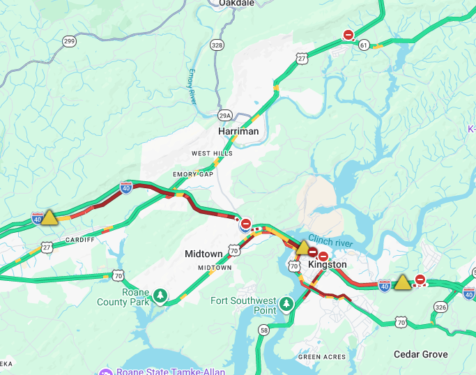 LiveTraffic2's tweet image. Roane County/Kingston Area- Slow go on I-40 eastbound at 352 mm 4:22pm ET. commanderchuck.net #CommanderChuck #Knoxville #Tennessee #TDOT #Traffic #TrafficAlert #Follow #Weather