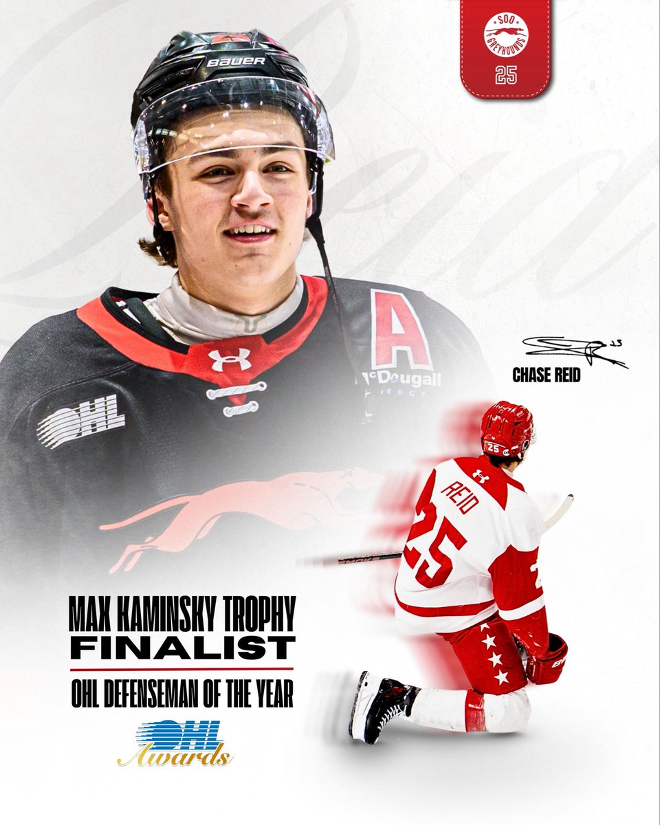 GO REIDER! 👏🏻

Chase Reid has been announced as a finalist for the Max Kaminsky Trophy— OHL Defenseman of the Year! 

Well deserved! Congrats Chase!
