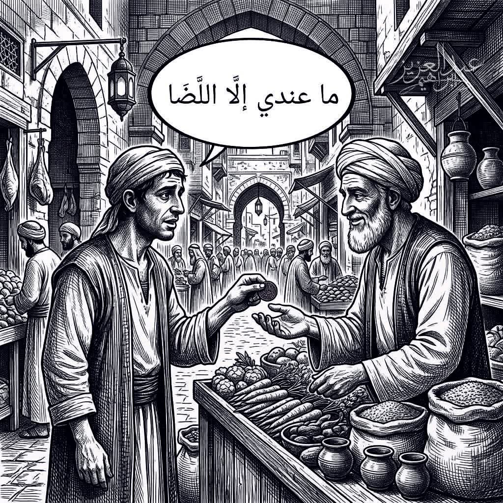 يقال في مصر: "فلان محيلتوش اللضا ."

فما هو اللضا ؟

- (اللَّضا) هي عُملة نُحاسية حمراء كانت تُصَكُّ ضمن صك العُملات ، مكتوب عليها (الله الضامن) يوزعوها على الفقراء والمُعدَمين
- يأخذ حاملُها ما يحتاج إليه ، وعند الحساب يطلب صاحب الدكان منه الثمن فيقول له أنا لا أملك إلَّا