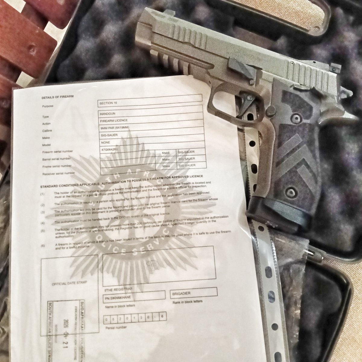 After 109 business days... ⏳...
Finally got my license application approved. What an incredible addition to my IPSC "toolkit". 
#SigSauer #P226 #Xfive #Legion #SouthAfrica