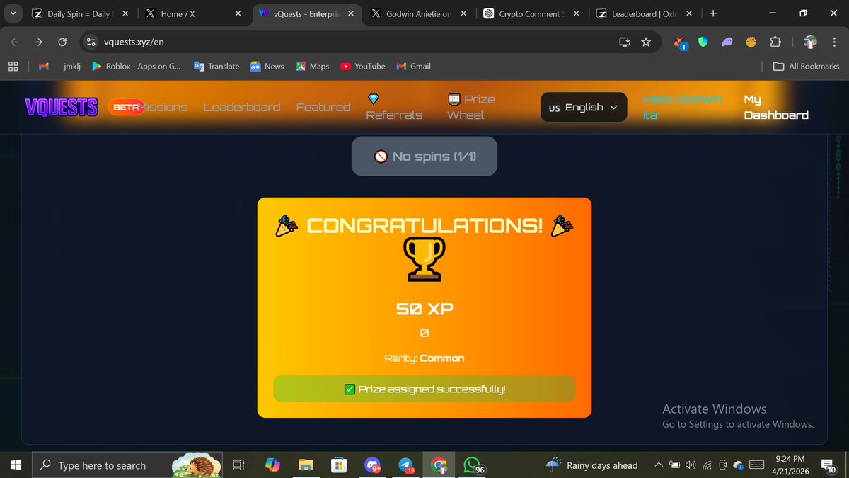 GodwinAniet's tweet image. New day, new spin. If you’re farming airdrops, it’s 100% worth spending two minutes on vquests.xyz, sign up, grind campaigns and quests, stack XP and gems, and later swap them for tokens.

#rewards #vquests #learn2earn
