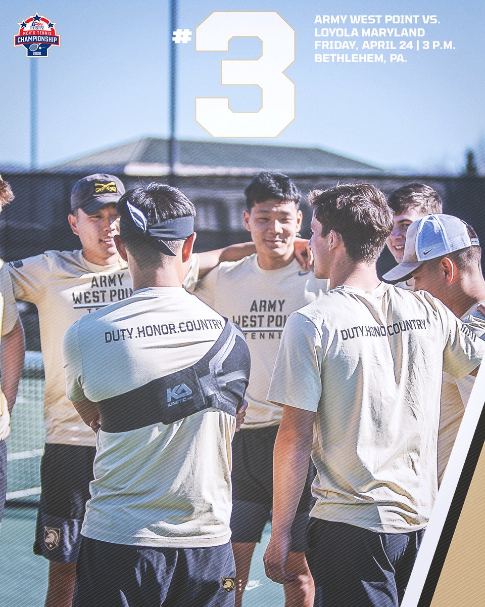 ArmyWP_MTennis's tweet photo. Set for Friday 👏

We take on Loyola Maryland in the quarterfinals of the Patriot League Championships on Friday at 3 p.m.! 

#GoArmy https://t.co/PQ8eQiAkTh