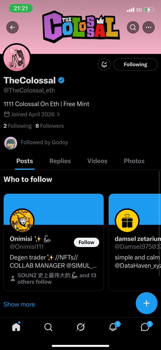 oluwaseuntakeof's tweet image. Late night alpha @TheColossal_eth 
Found @ 8 followers 
Supply - 1111
Mint Price - Free 
Chain - ETH 

cc @roulacase1