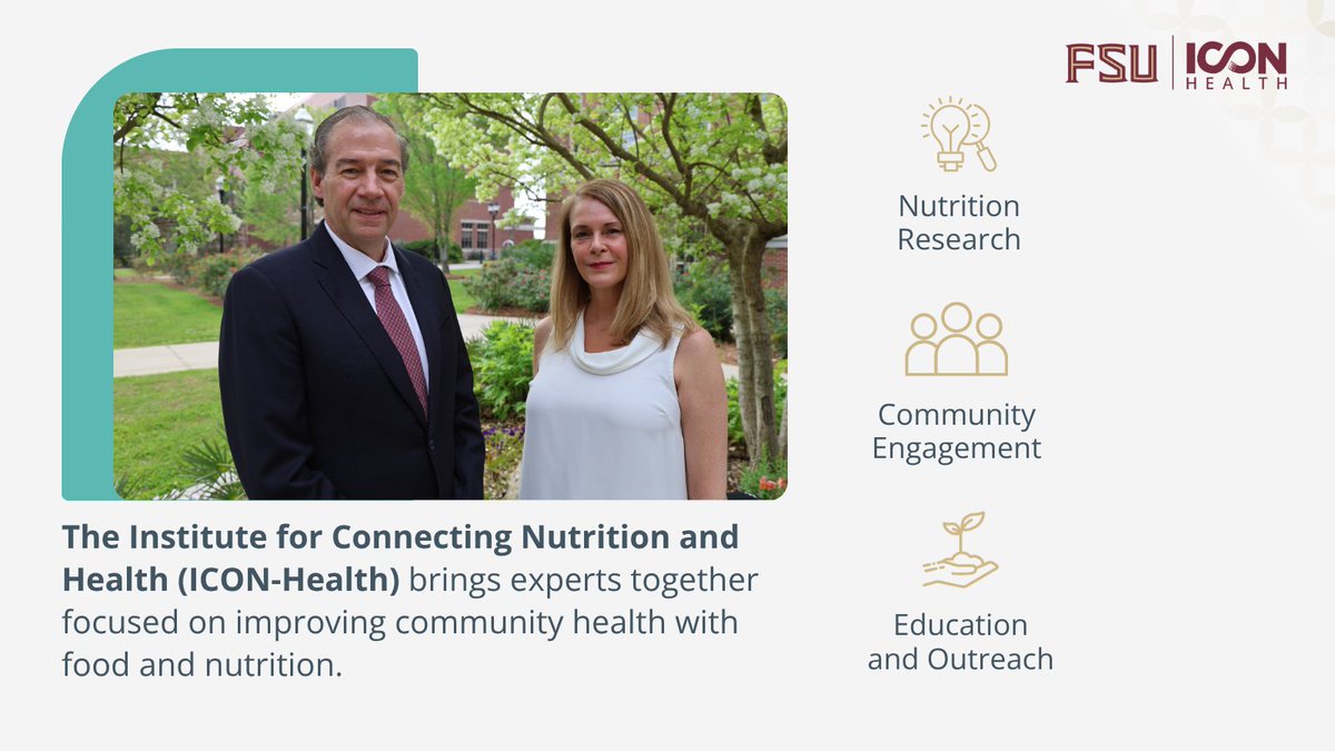 FSU_Health's tweet photo. Chronic diseases like obesity and diabetes are a health challenge many families face in North Florida. The good news is that many of these conditions can be improved by adjusting diet and nutrition.

Through research and community-based solutions, FSU's Institute for Connecting Nutrition and Health (ICON-Health) brings experts together to uncover how nutrition can be used to live a healthier life. #FSUHealth

To learn more about ICON-Health, visit https://t.co/1wVIKghfH6.