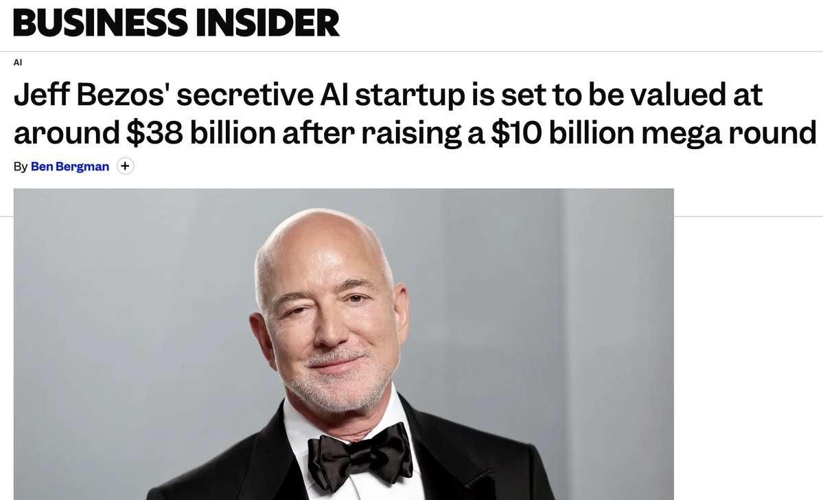 kimmonismus's tweet image. Jeff Bezos’s secretive startup, Project Prometheus, is reportedly raising $10 billion at a $38 billion valuation, showing an ambitious push into “physical AI”,systems designed to interact with real-world industries like manufacturing and aerospace rather than just digital tasks.