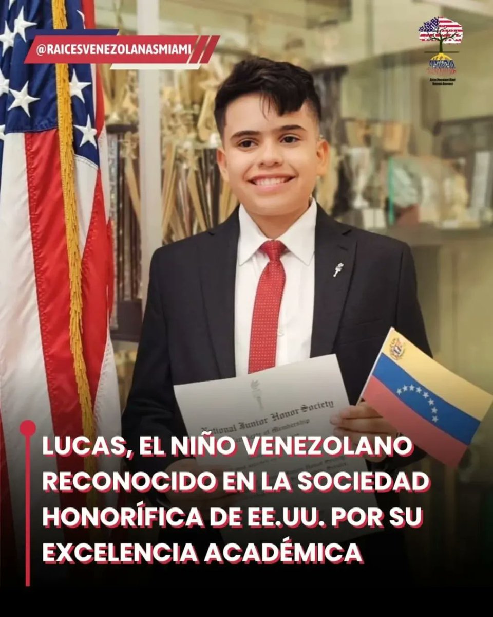 Lucas, un joven caraqueño que llegó a EEUU con apenas 1 año, fue reconocido como miembro de la National Junior Honor Society, distinción que resalta su excelencia académica, disciplina y valores

A lo largo de los años ha destacado por su constancia y compromiso con la educación
