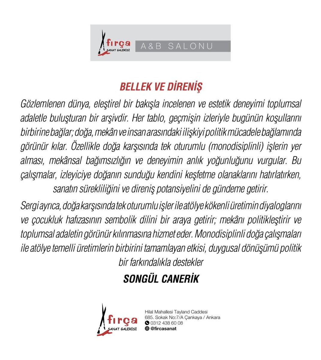 FIRCASANAT's tweet photo. Sanatçımız Songül Canerik'in
"Bellek ve Direniş"'isimli resim sergisi
24 Nisan - 18 Mayıs 2026 tarihleri arasında Fırça'da.
Açılış kok.:24 Nisan Cuma, saat 18.00-20.00
Fırça Sanat Galerisi
Çankaya-Ankara
Tel:05333114749
05324043644
Ins:@fircasanat
@fircasanatkoleksiyon https://t.co/CrWY3xoYIB