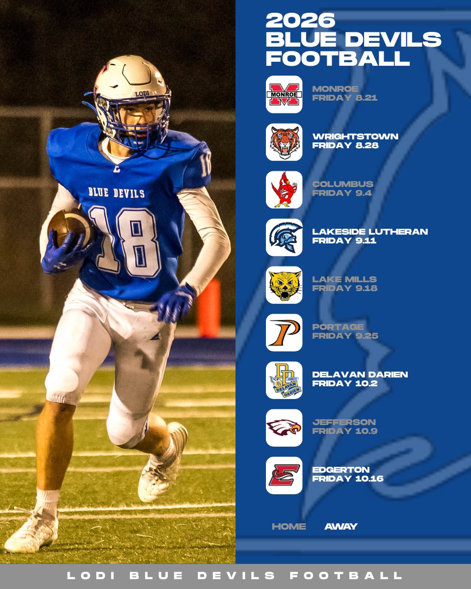 LodiHSfootball's tweet photo. 2026 Varsity Regular Season Schedule 🏈

105 days until first practice 🗓
122 days until first game 🎟️ https://t.co/H5TSdQ2Rlt