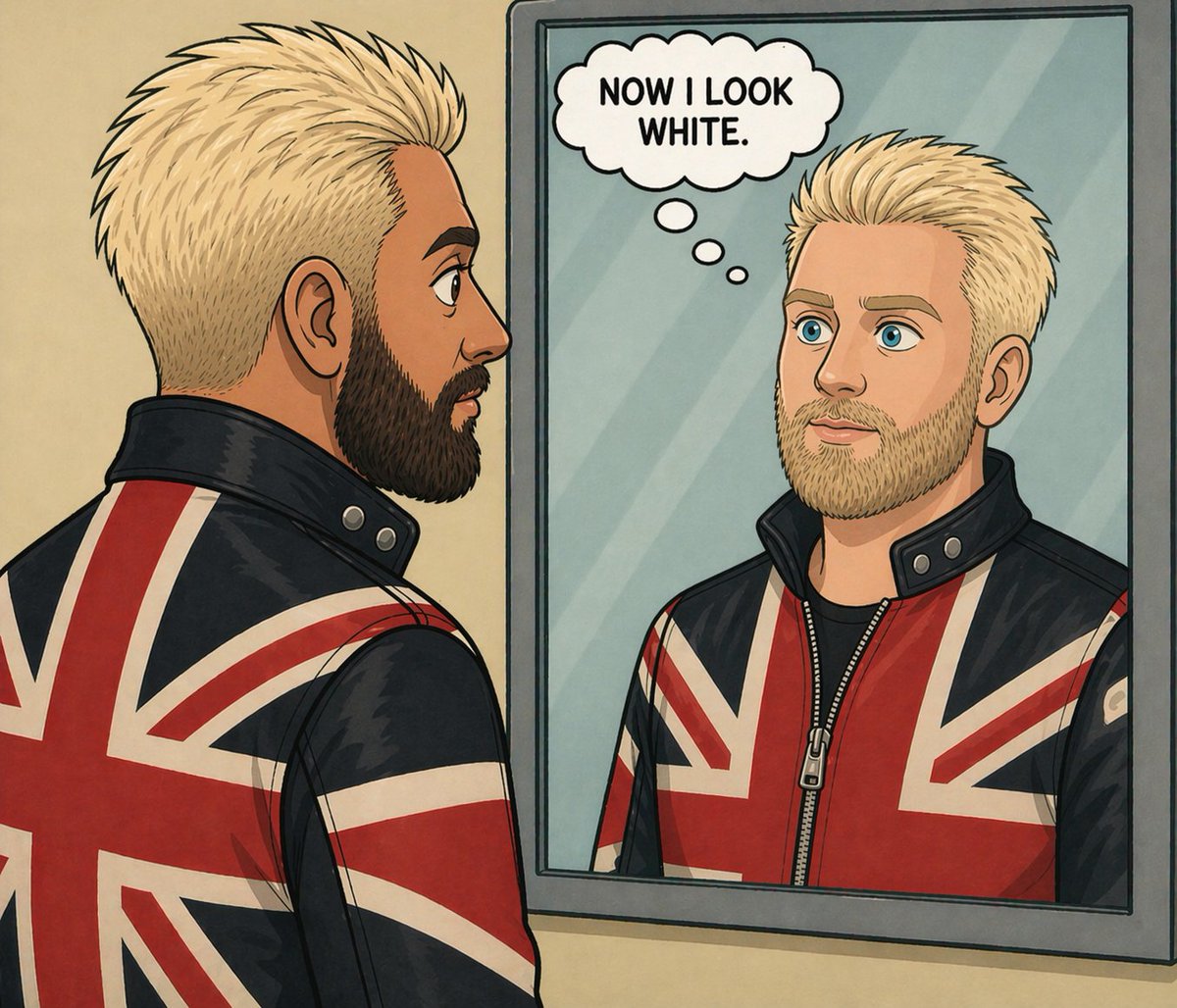 TaghiniaAmir's tweet photo. @realrikkidoolan @ShabanaMahmood @ukhomeoffice @ValentinaForUSA Buddy wearing a British flag and dying your hair blonde doesn't make you white. #WhiteObsession https://t.co/deiOOeVeeg