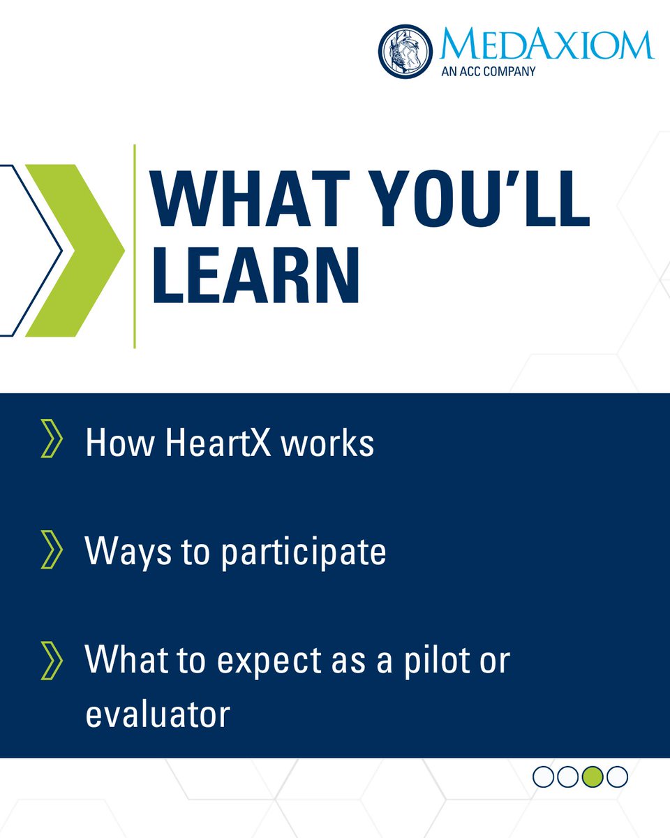 MedAxiom's tweet image. Want to get involved in cardiovascular innovation?

Join our webinar on May 5 to learn how to engage with HeartX as an evaluator or pilot site—no commitment required!

Register: hubs.li/Q04c-Jt60

@HealthTechAR #Cardiology #MedTech #DigitalHealth #HeartX