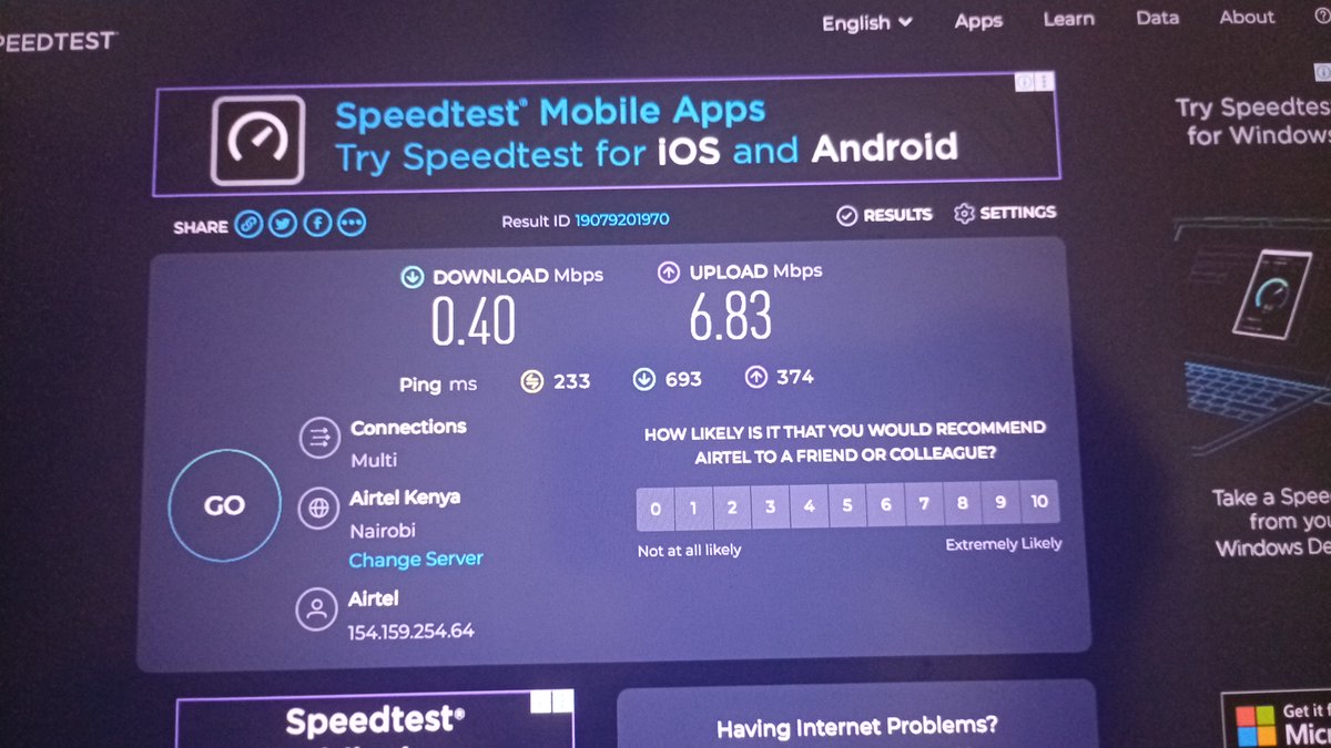 Snaveo21's tweet photo. @PrimeJasmineI @AIRTEL_KE You pay 15mbs and you get less than one very poor customer service we don't need to apologize and fix your service https://t.co/3Txp9afkiu