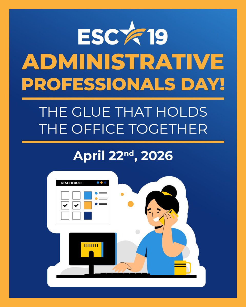 ESCRegion19's tweet photo. Today and every day, we celebrate our administrative professionals!
We're grateful for your hard work, ethic, and invaluable service that makes each day much more joyful to come into work to serve our education community.
THANK YOU!
#WeR19 #AdminProfessionalsDay https://t.co/k4KUYEcWjY