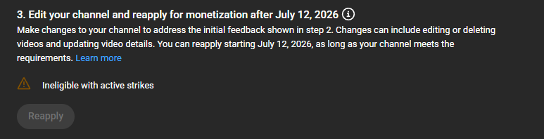 0xTeisha's tweet photo. @TeamYouTube but i can only re-apply on July 12. 

and please can i request a Human manual review of my channel. Because this is an AI Mistake. My content is not inauthentic

I work hard for this channel for months
Give me a valid explanation. because all message i received is all automated https://t.co/oAVtcHNyMT