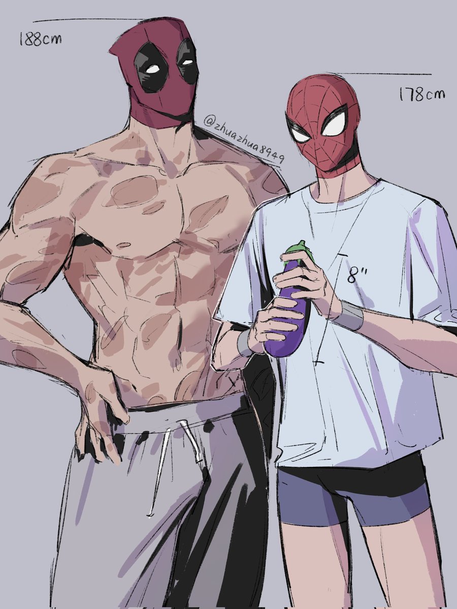 zhuazhua8949's tweet photo. About Wade's 8''
(can't know the canon 🍆size so just used fanfic avg……)
(pic show the visual proportion)
#spideypool https://t.co/R0Qguugj0u