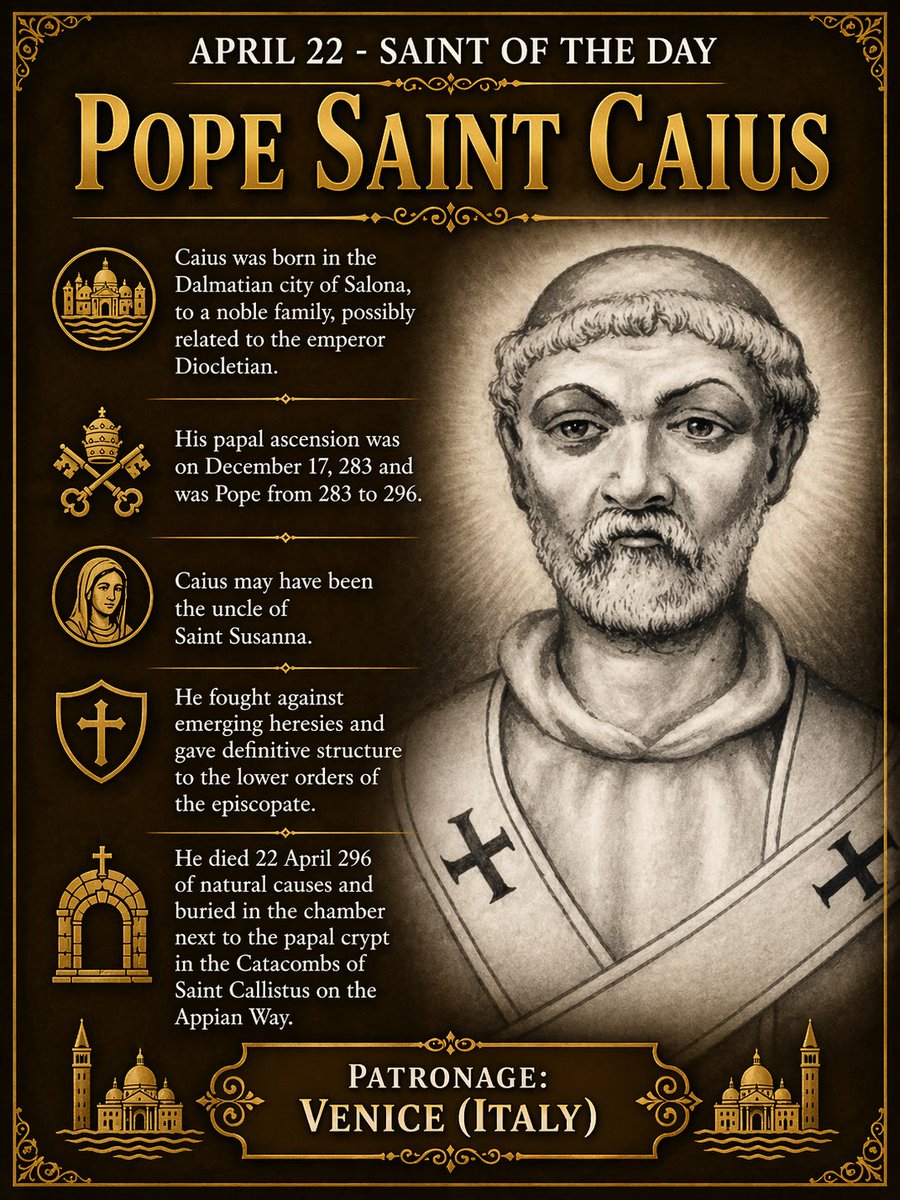Walkwithsaints's tweet image. Great impact doesn’t always come from loud actions, sometimes it comes from quiet, faithful service.

Pope Saint Caius shaped the life of the Church through dedication, courage, &amp;amp; trust in God.

May we be faithful in the small things, knowing God is at work through us.
#CatholicX